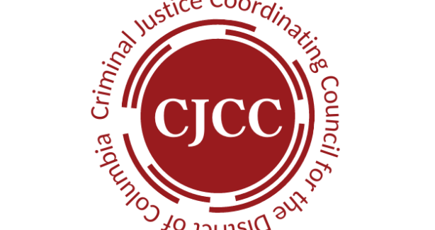 CJCC Logo with maroon circle, white letters and maroon letters surrounding circle spelling out criminal justice coordinating council of the district of columbia
